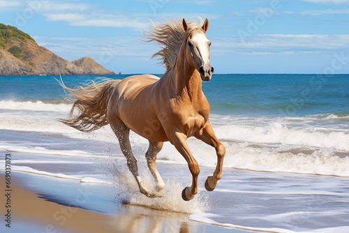 Freedom in Nature  Horse Galloping Freely on the Beach - Captivating Image