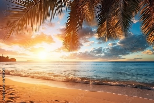 Inspire Tropical Beach Seascape Horizon: Tranquil Relaxing Sunlight Summer Mood at Beach
