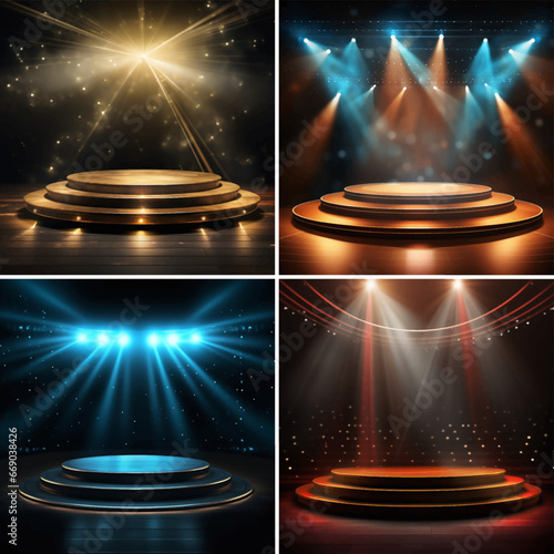 abstract background with lights ray spotlight podium spot stage curtain performance award cinema film shine beam concert