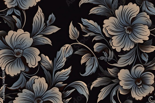 Midnight Melody: Retro Black Floral Ornaments with Curls © Michael