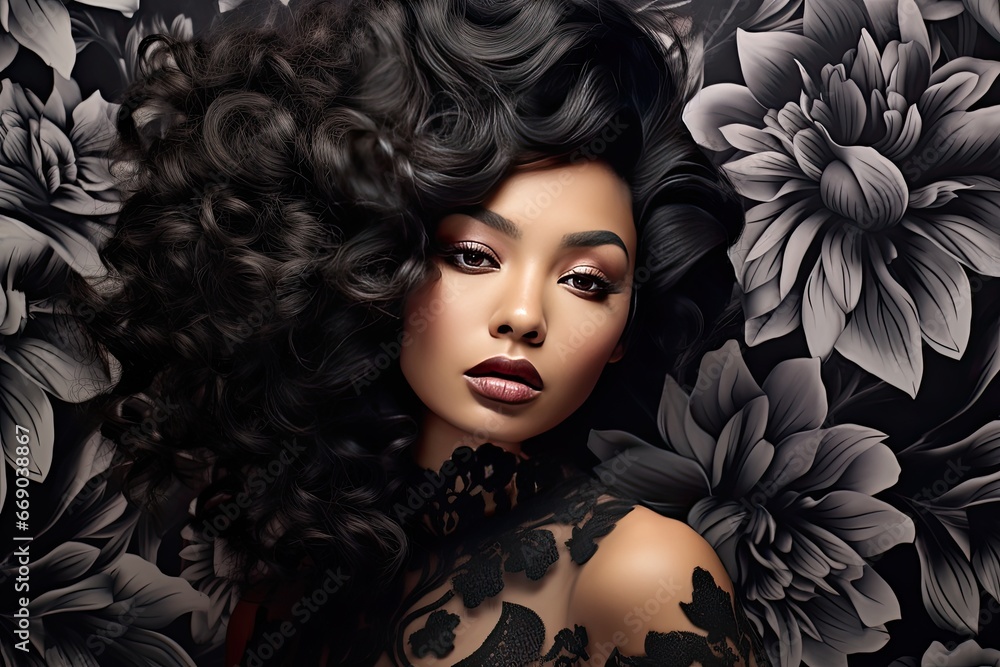 Noir Nouveau: Black Floral Ornaments and Curls - Unveiling Retro Artistry in Digital Image