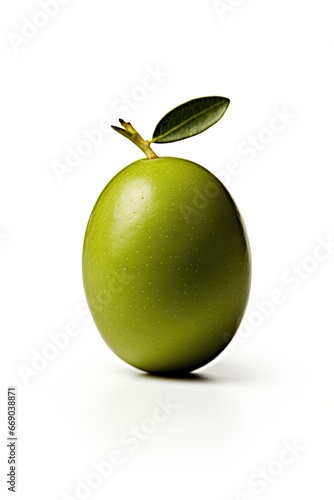 Olive on white background. Closeup, macro shot. Ai generative