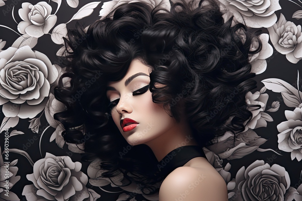 Noir Nuances: Retro Black Floral Curls - A Captivating Image with a Stylish Twist