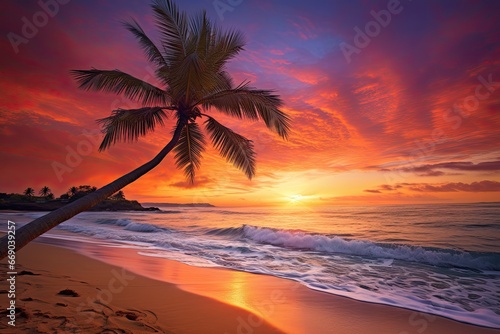 Palm Tree Beach Sunset: The Perfect End to a Day in Paradise © Michael