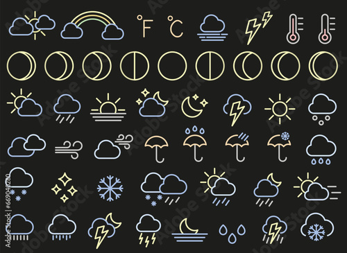 Set of color weather icons. Weather forecast. Weather. Vector illustration.