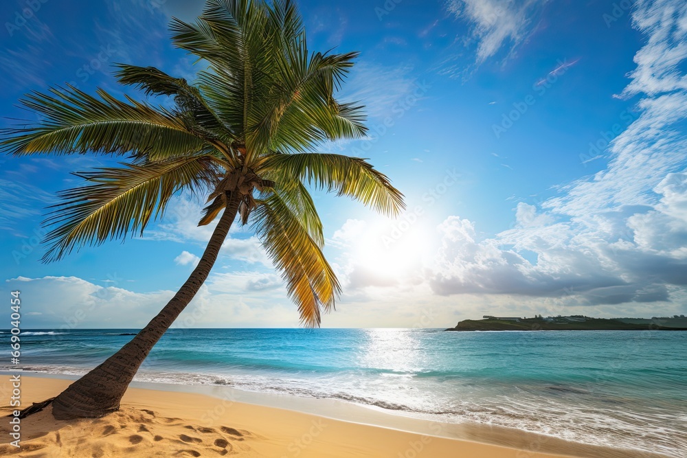 Scenic View of Palm Tree on the Beach: Captivating Tropical Landscape