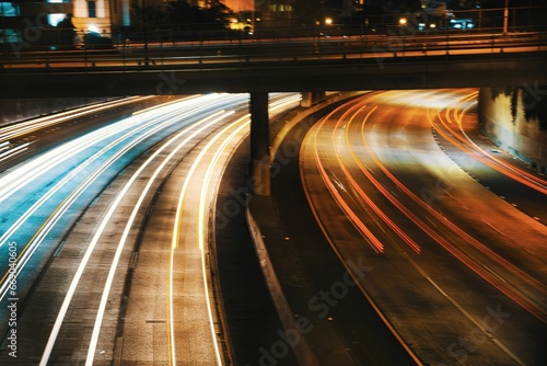 an image of car trails at night time with traffic lights photo