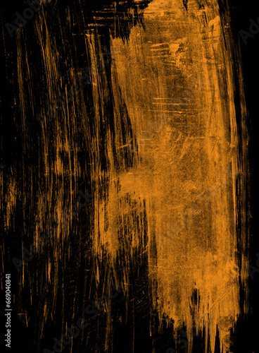 Grunge style orange color overlay on abstract background. Royalty high-quality free stock image of Black grunge texture. Dirty, damaged backdrop. Design for poster, book cover, horror backgrounds
