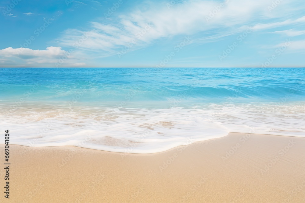 Blue Ocean's Soft Wave Caressing Sandy Beach: A Serene Coastal Moment