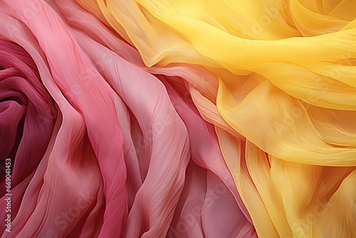 The Intricate Textures of Pink and Yellow Chiffon Fabric: A Captivating Visual Exploration
