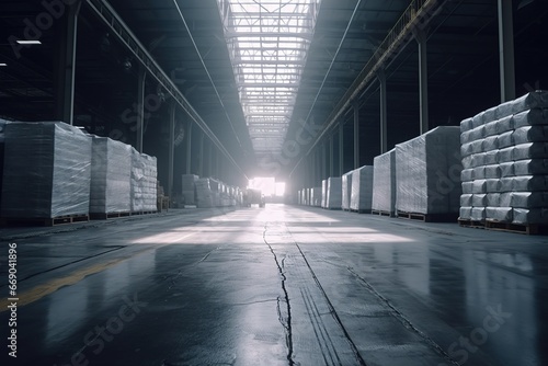 warehouse industry box storage logistic distribution industrial shelf factory business cargo good storehouse indoor package shipping store stock transportation delivery rack pallet generative ai