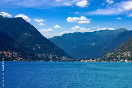 View of the beautiful architecture and Lake Como in Italy