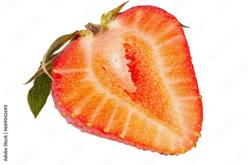 Half red berry strawberry isolated on white background. Half red berry strawberry isolated on white background.
