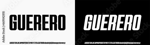 Modern Font. Alphabet Upper case Lower case Number and Ampersand Typography urban style condensed fonts for fashion, sport, technology, digital, music, movie, logo design, vector illustration