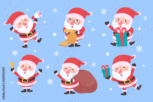Santa Claus. Fat man with a white beard. Wear a red costume in various poses. To give gifts on Christmas Day © anuwat
