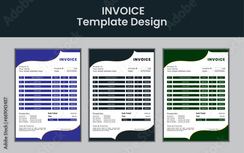 simple invoice design template with 3 color variation.vector illustration.