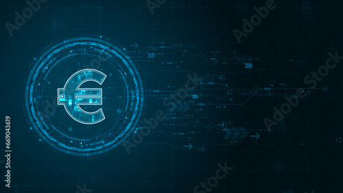 Blue digital money logo with rotation HUD UI circle technology interface and futuristic elements abstract background crypto currency finance and digital money concepts