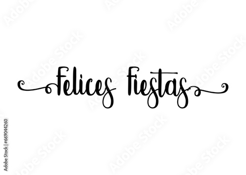 Tiempo de Navidad. Logo con palabra en texto manuscrito Fiestas en español con raya de decoración de caligrafía para su uso en invitaciones y felicitaciones