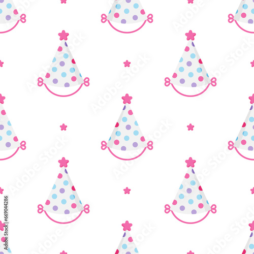 Cute Party hats seamless pattern on white background.