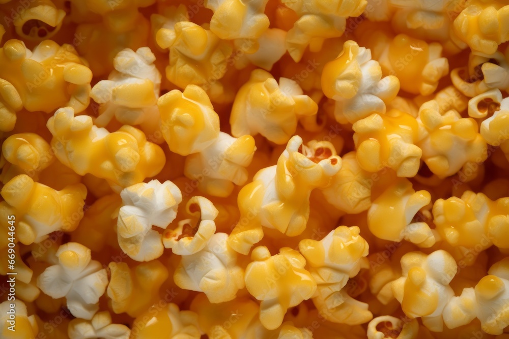 a macro image of a texture of freshly cooked yellow crispy popcorn with caramel or salt. Close-up. filling the frame. a macro image of a texture of freshly cooked yellow crispy popcorn with caramel or salt. Close-up. filling the frame.