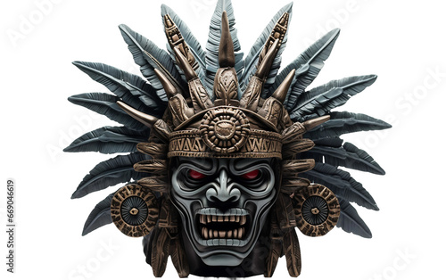 Elegant 3D Aztec Warrior Mask with Fierce Expression on Transparent Background