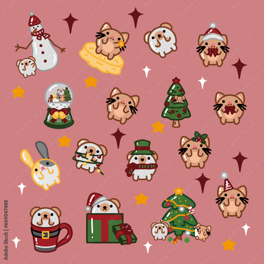 set of christmas cat and hamster set of christmas cat and hamster