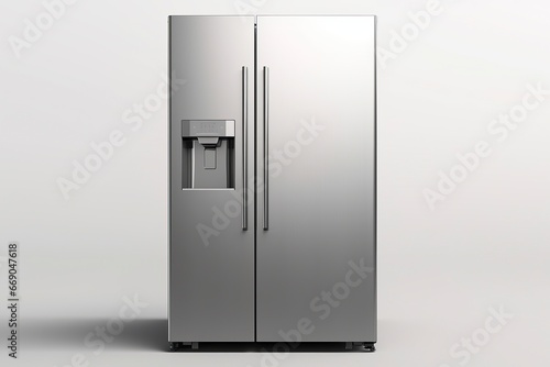 A Shiny Stainless Steel Fridge Against a Clean White Wall Created With Generative AI Technology