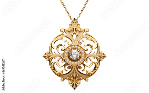 Elegant Chunky Gold Medallion Necklace with Ornate Elegance, Clear Background