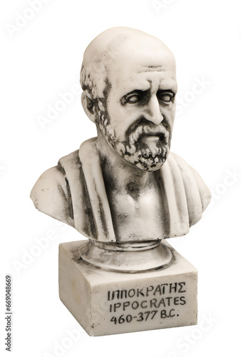 Hippocrates (460-380 B.C.E.) Ancient Greek physician, traditionally regarded as the father of medicine. Sculpture isolated on transparent background, png isolated back photo