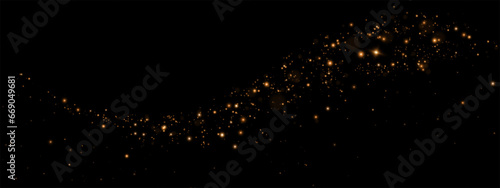 Dust sparks and golden stars shine with special light. Vector sparks on black background. Christmas light effect. Sparkling magic dust particles.