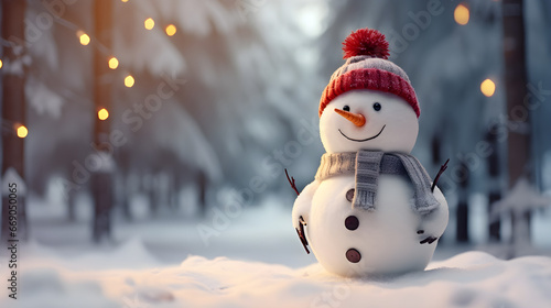A snowman stands on the street and makes people happy © Taisiia