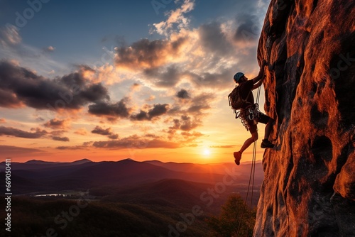 rock climber at sunset