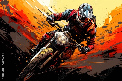 Biker on motorbike illustration © Belish