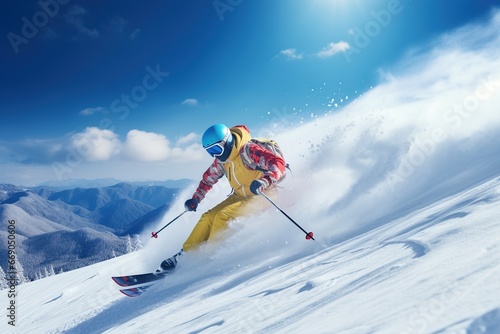 skier riding the slope downhill