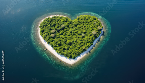 Heart Shaped Island, Top View, Valentine's Day Concept