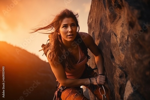 Woman practicing rock climbing