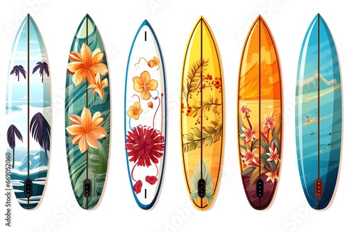 six colorful surfing boards illustration © Belish