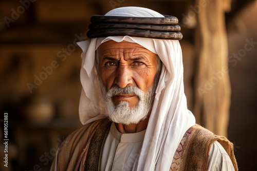 Old arab village old man. City home. Generate Ai photo