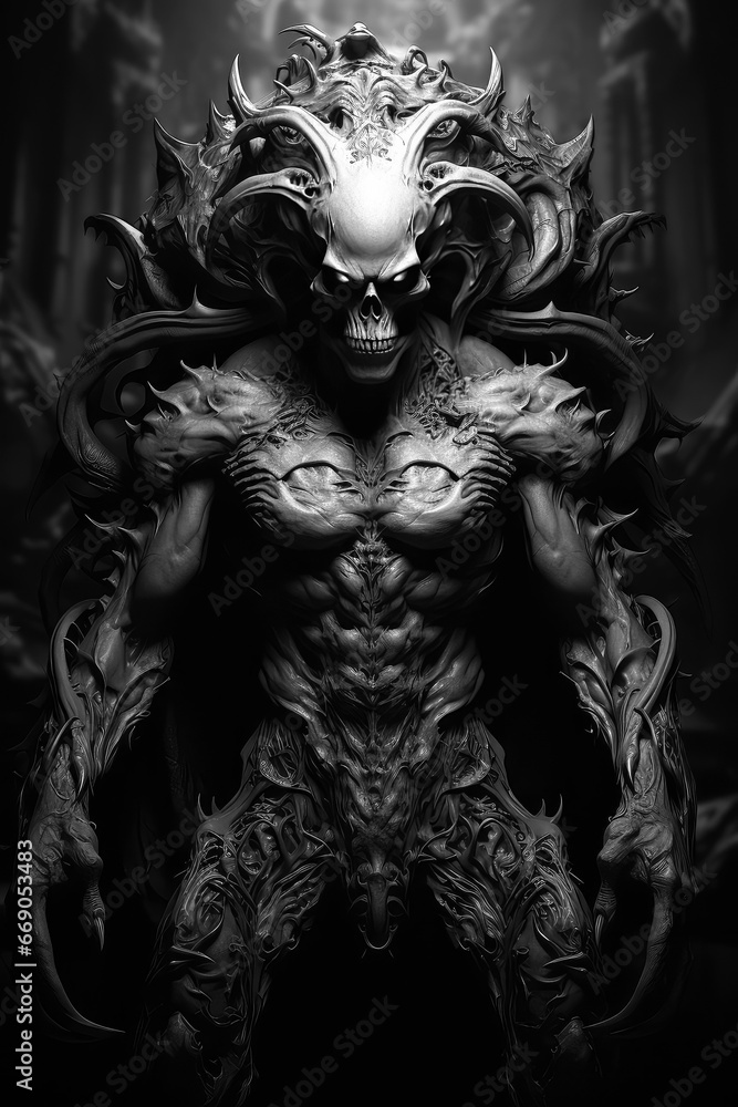 A Monochromatic Poster Illustration Depicting the Menacing Interplay of an Evil Demon, Ghost, and the Inevitability of Death - Generative AI
A Monochromatic Poster Illustration Depicting the Menacing Interplay of an Evil Demon, Ghost, and the Inevitability of Death - Generative AI