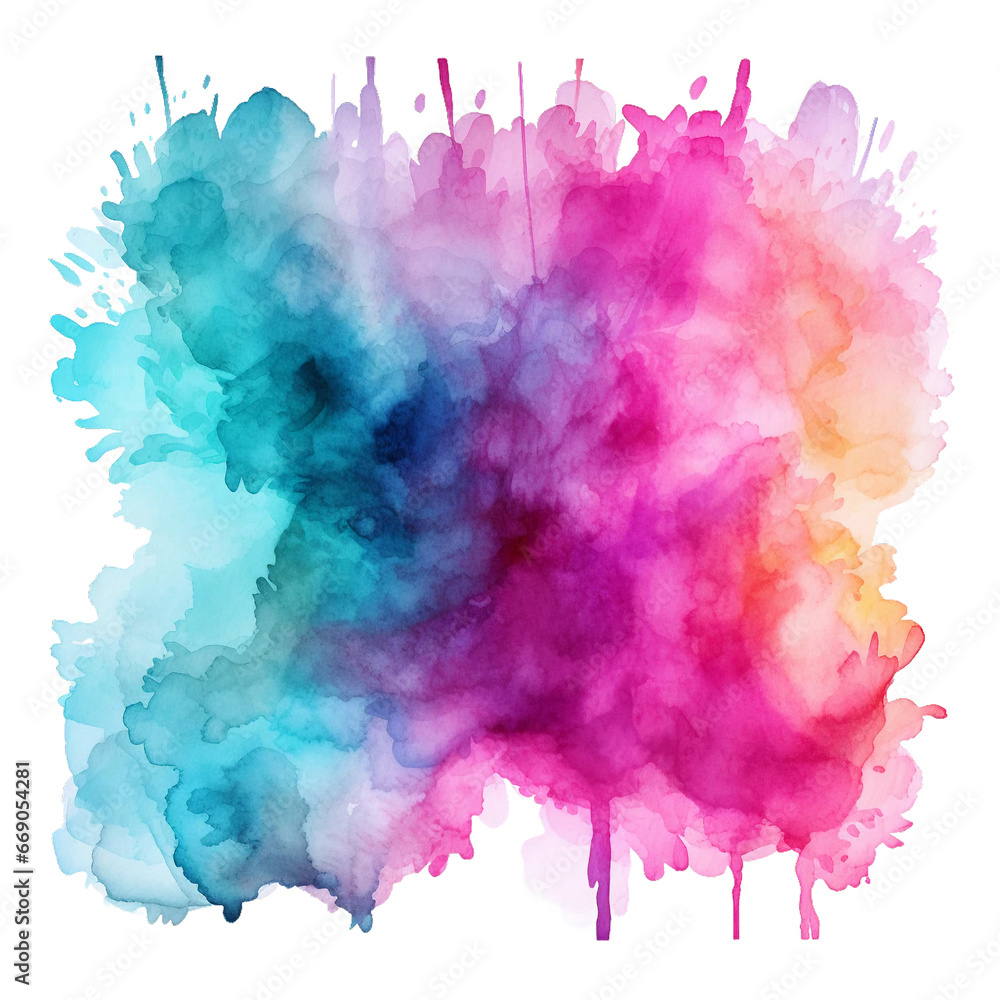 Watercolor paint brush stroke, Neon vaporwave colors, Isolated on background, Generative AI