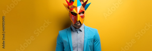 Cool man wearing 3d origami mask