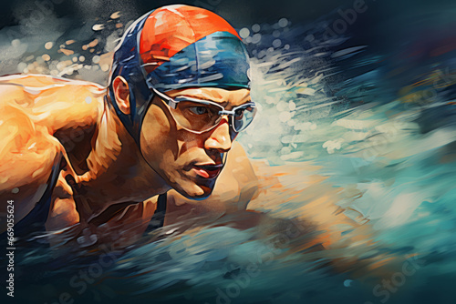 AI generated image. Illustration of the swimmer in competition photo