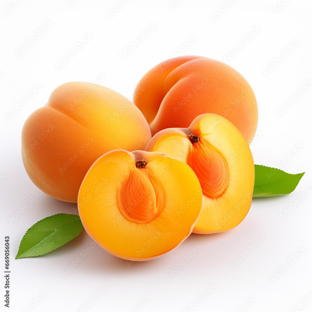 Peaches on white isolated background - ai generative Peaches on white isolated background - ai generative