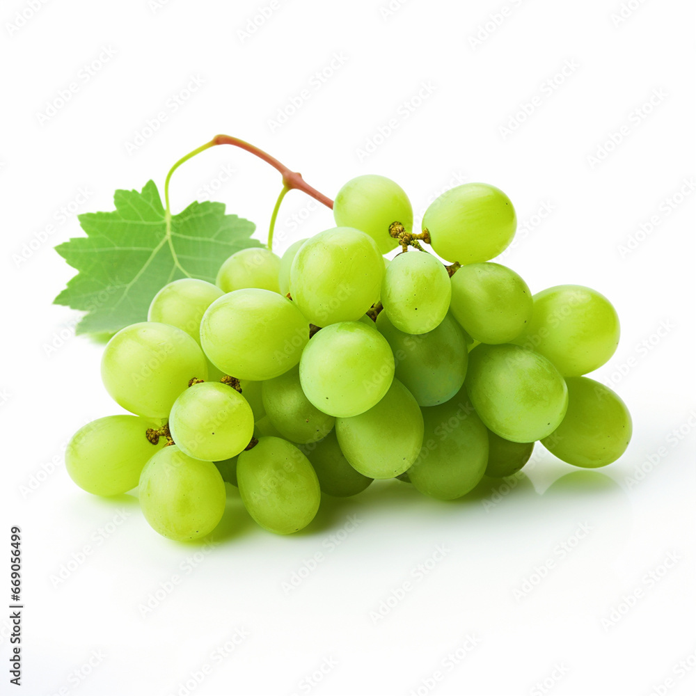 Bunch of green grapes on white isolated background - ai generative Bunch of green grapes on white isolated background - ai generative