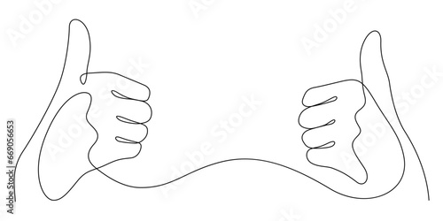 two hands thumb up in one line drawing positive gesture minimalism