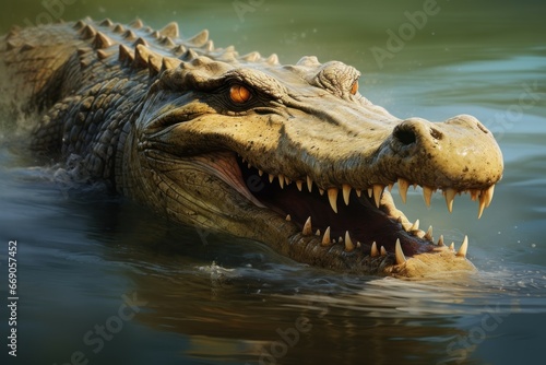 Massive Wild crocodile scary. Nature reptile. Generate ai