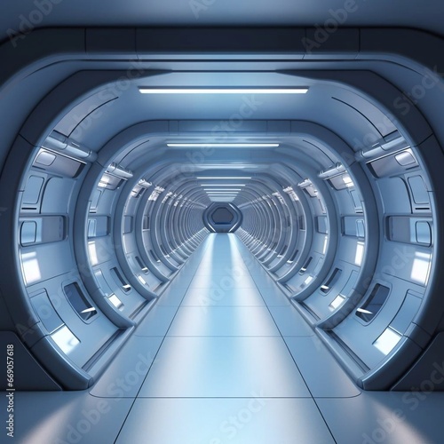 Futuristic spaceship corridor interior concept