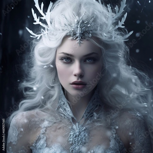 Beautiful woman ice queen portrait concept. AI.