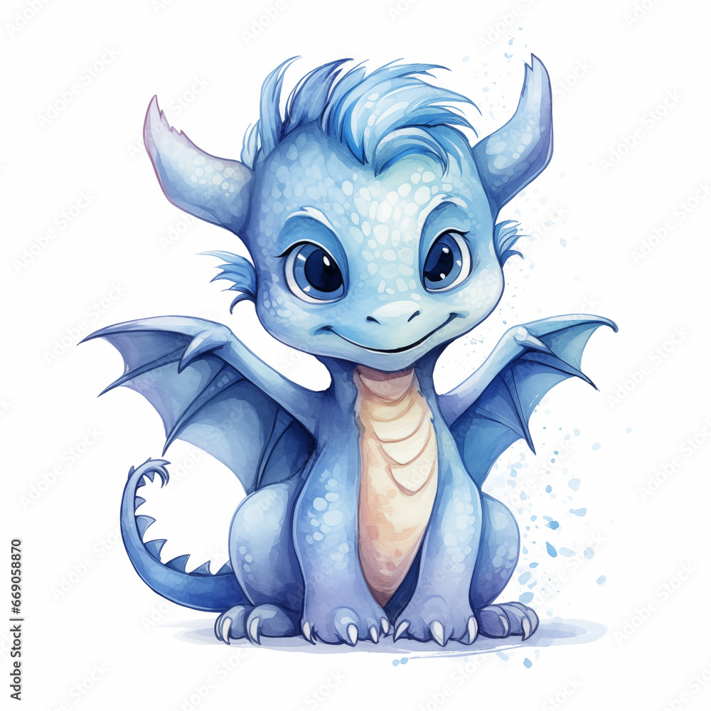 Cute watercolor little dragon baby illustration isolated clipart character