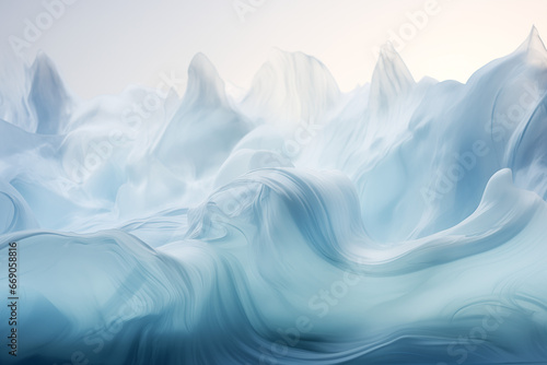 A light, white background elegantly showcasing flowing silk-like textures, evoking the serene, icy expanse of Arctic mountains, a breathtaking blend of delicate and rugged beauty